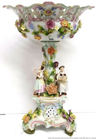 Huge 18in Antique German Meissen Continental Porcelain Figural Centerpiece