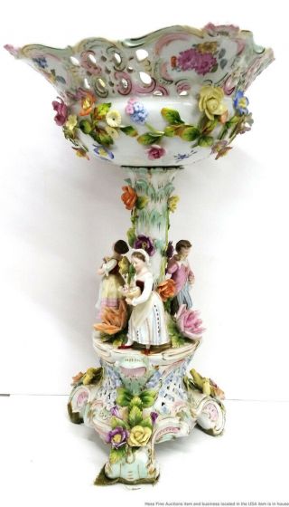 Huge 18in Antique German Meissen Continental Porcelain Figural Centerpiece 5