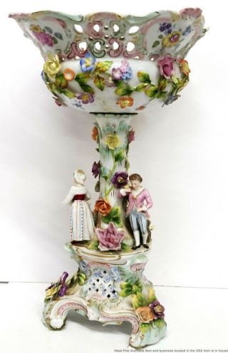 Huge 18in Antique German Meissen Continental Porcelain Figural Centerpiece 6