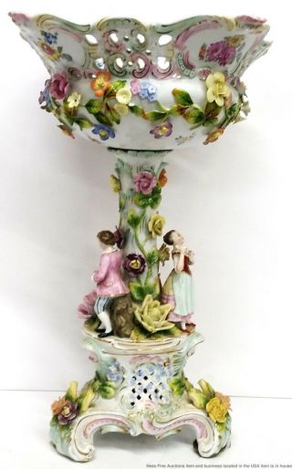 Huge 18in Antique German Meissen Continental Porcelain Figural Centerpiece 7