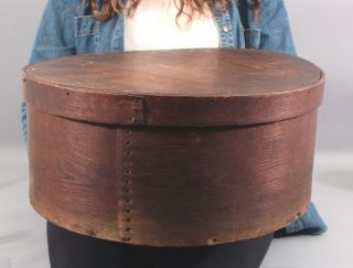 Large Antique 19thc England Primitive Round Pantry Box Copper Tacks