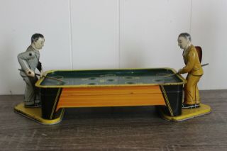 Antique German Large Billiard Pool Players Wind Up Tin Litho Toy