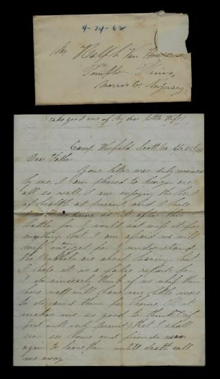1st Jersey Light Artillery Civil War Letter From Camp Winfield Scott,  Va