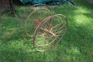 Antique Metal Fire Fighting Garden Hose Reel - 4 Wagon Spoke Wheels - Country Decor
