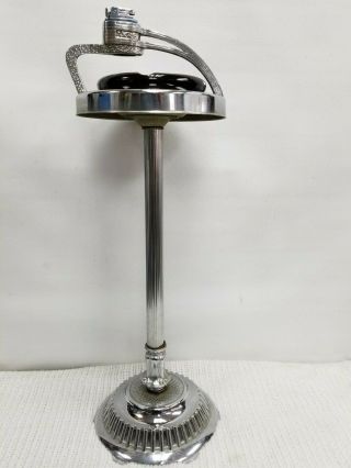 Art Deco Chrome Floor Ashtray Cigar Room Lounge Smoking Stand Slag Glass 1950 ' 7