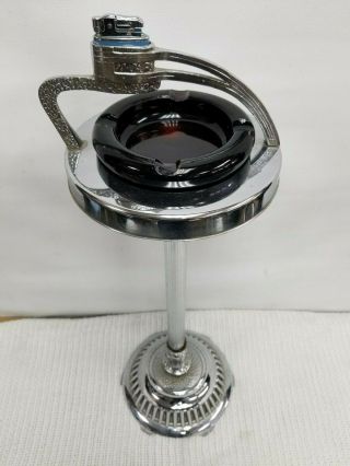 Art Deco Chrome Floor Ashtray Cigar Room Lounge Smoking Stand Slag Glass 1950 ' 8