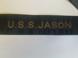 Rare WWI USS U.  S.  S.  Jason AC12 Fuel Ship Cap Hat Tally Ribbon 2