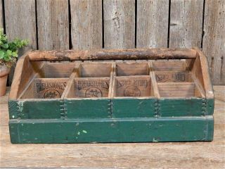 AAFA Antique Old Dairy Advertising Green Wood Farm Tool Box 9 Bin Tote Carrier 4