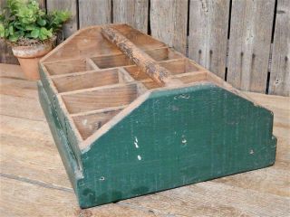 AAFA Antique Old Dairy Advertising Green Wood Farm Tool Box 9 Bin Tote Carrier 7