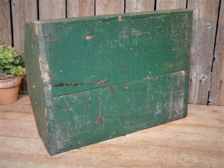 AAFA Antique Old Dairy Advertising Green Wood Farm Tool Box 9 Bin Tote Carrier 9