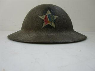 Wwi U.  S.  Military Helmet W/period Paint Emblem Mud Colored W/star & Chief