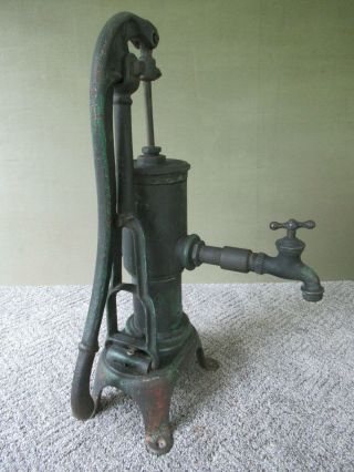Antique Water Well Pump w/Spigot BARNES MFG Cast Iron MANSFIELD OH,  Green Paint 11