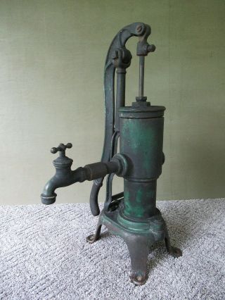 Antique Water Well Pump W/spigot Barnes Mfg Cast Iron Mansfield Oh,  Green Paint