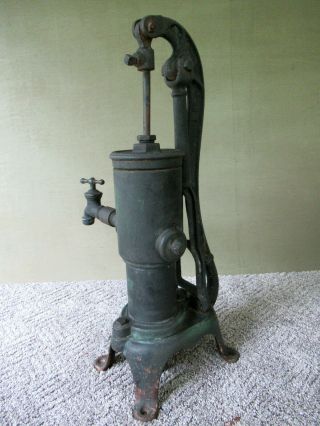Antique Water Well Pump w/Spigot BARNES MFG Cast Iron MANSFIELD OH,  Green Paint 4
