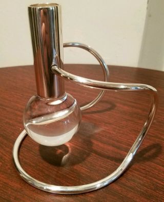 Gio Ponti Designed Sabattini Italy Mid Century Modern Silver Plate Candle Holder