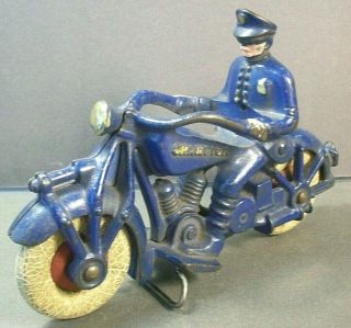 Vintage 1930s Champion Cast Iron Toy Motorcycle Cop Rider 7 " 95 Paint 1 Issue