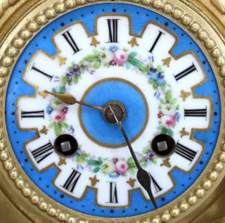 Antique French Mantle Clock 8 Day Gilt Metal & Blue Sevres porcelain 7