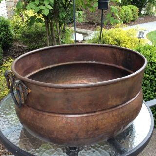 Vtg Large Hammered Copper Bucket Kettle Cauldron With Handles 21 " X 17 " X 10 "