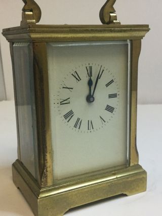 Antique English Mechanical Key Wind Carriage Clock - ACG - Brass & Glass - Runs 10