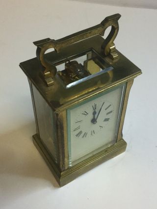 Antique English Mechanical Key Wind Carriage Clock - ACG - Brass & Glass - Runs 11