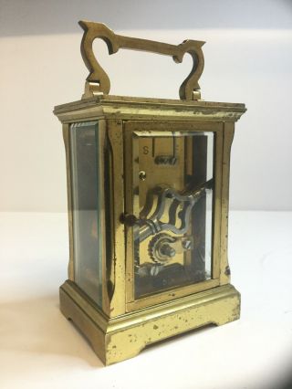 Antique English Mechanical Key Wind Carriage Clock - ACG - Brass & Glass - Runs 3