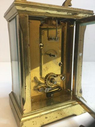 Antique English Mechanical Key Wind Carriage Clock - ACG - Brass & Glass - Runs 4