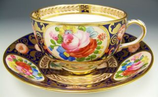 Rare Ca1868 Bloch M.  E.  Paris Hand Painted Roses Flowers Gold Cup & Saucer Teacup