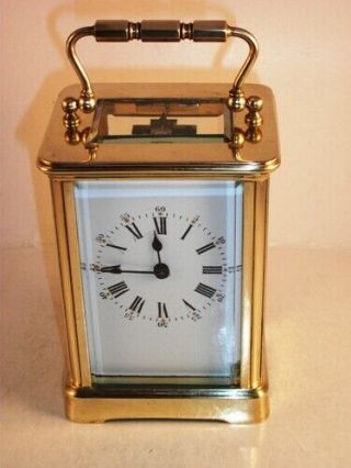 Good Quality Antique Brass Carriage Clock & Key.  Restored/serviced In June 2019