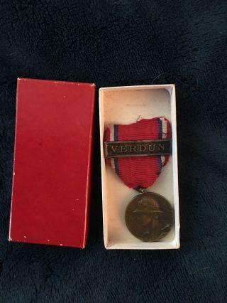 Antique Ww1 French France Glory For Defense Of Verdun Campaign Medal Rare Model