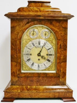 Rare Antique English Walnut Triple Fusee Musical 8 Bell Regulator Bracket Clock