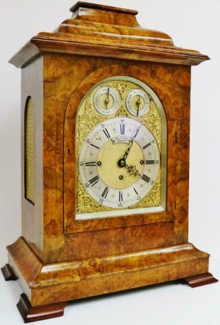 Rare Antique English Walnut Triple Fusee Musical 8 Bell Regulator Bracket Clock 2