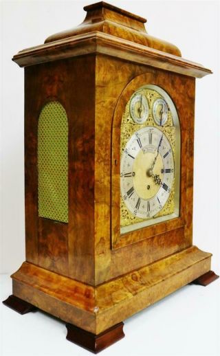 Rare Antique English Walnut Triple Fusee Musical 8 Bell Regulator Bracket Clock 3