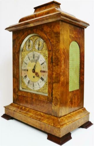 Rare Antique English Walnut Triple Fusee Musical 8 Bell Regulator Bracket Clock 6