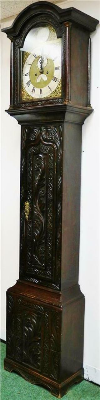 Antique English C1770 8 Day Bell Strike Highly Carved Grandfather Longcase Clock 5