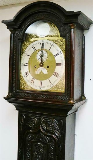 Antique English C1770 8 Day Bell Strike Highly Carved Grandfather Longcase Clock 6