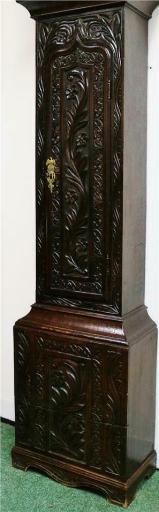 Antique English C1770 8 Day Bell Strike Highly Carved Grandfather Longcase Clock 7