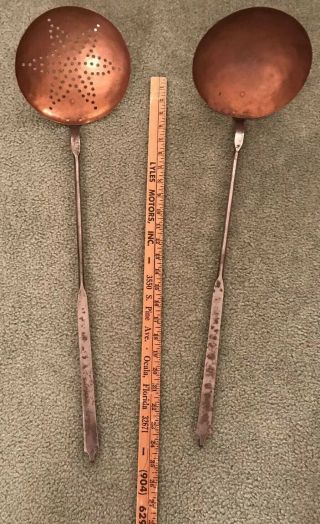 Two Large Antique Butcher Ladles,  Copper/steel,  Marked H W Dietrich