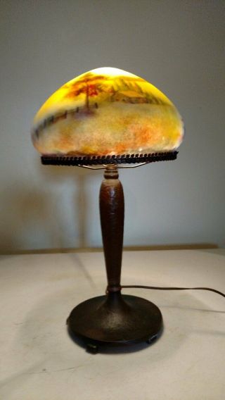 Antique Signed Handel Lamp W/ Numbered Obverse Painted Shade Deco - 1920 