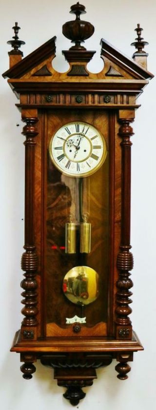 Carved Antique Walnut Twin Weight Regulator 8 Day Gong Strike Vienna Wall Clock