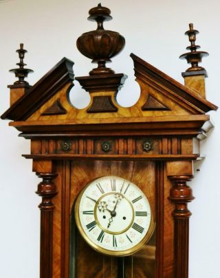 Carved Antique Walnut Twin Weight Regulator 8 Day Gong Strike Vienna Wall Clock 4