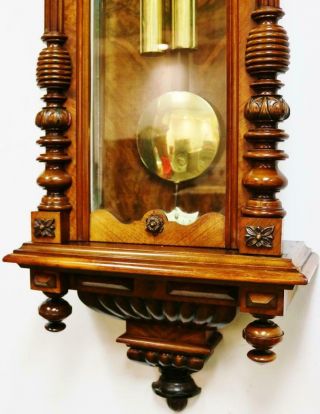 Carved Antique Walnut Twin Weight Regulator 8 Day Gong Strike Vienna Wall Clock 5