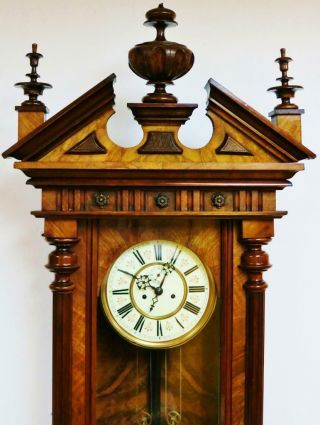 Carved Antique Walnut Twin Weight Regulator 8 Day Gong Strike Vienna Wall Clock 6