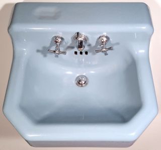Mid - Century Blue Bathroom Sink Vintage 1955 Cast Iron American Standard