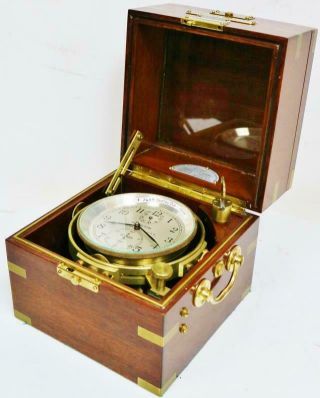Rare Antique 2 Day Hamilton Watch Co No21 Single Fusee Boxed Marine Chronometer 5