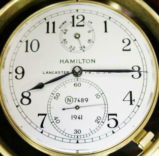 Rare Antique 2 Day Hamilton Watch Co No21 Single Fusee Boxed Marine Chronometer 7