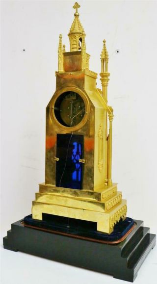 Antique French Empire Bronze Ormolu Cathedral Automaton Mantle Clock 10