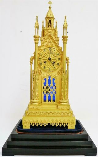 Antique French Empire Bronze Ormolu Cathedral Automaton Mantle Clock 2