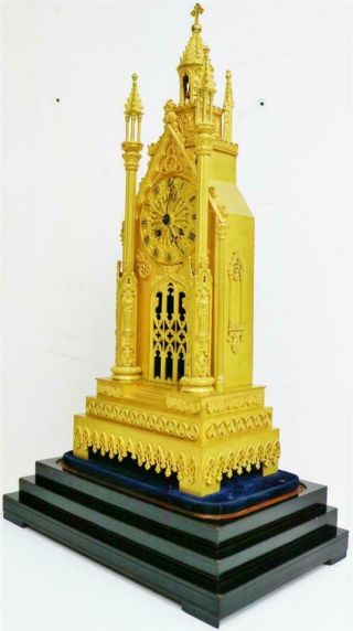 Antique French Empire Bronze Ormolu Cathedral Automaton Mantle Clock 7