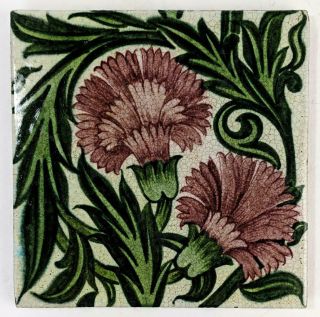 William De Morgan Chrysanthemum Arts & Crafts Ceramic Tile D.  M 88