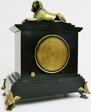 Rare Antique French Mantel Clock 8 Day Egyptian Slate Marble Strike Mantle Clock 10